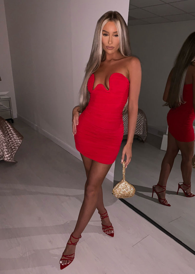 Casandra Plunge Front Mini Dress - Red