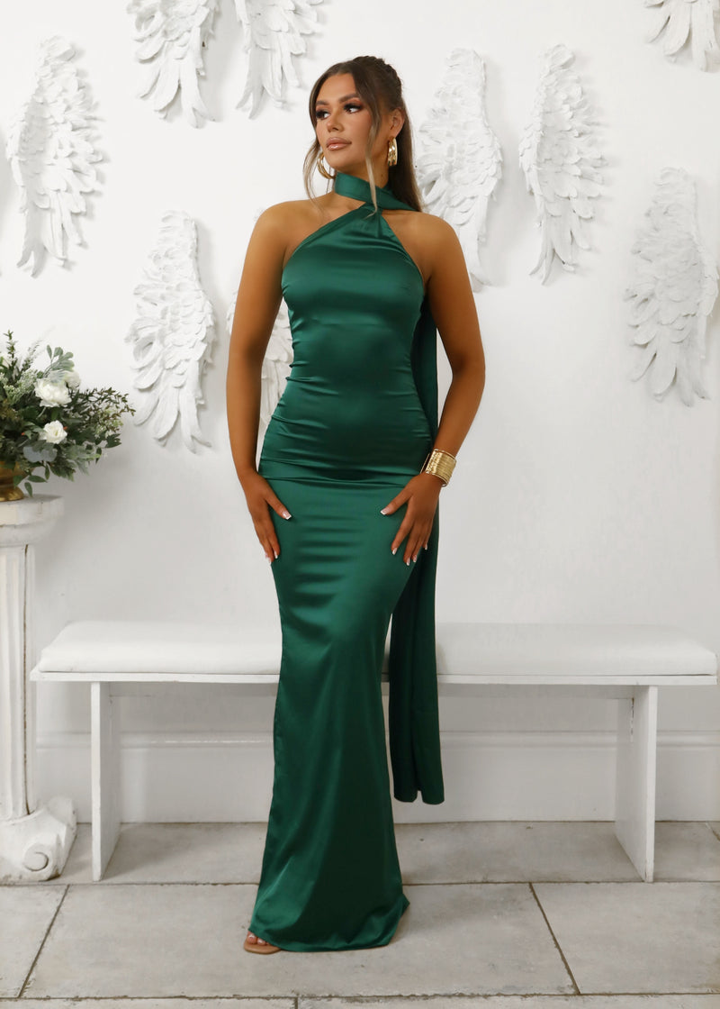 Satin Seduction Gown - Emerald Green