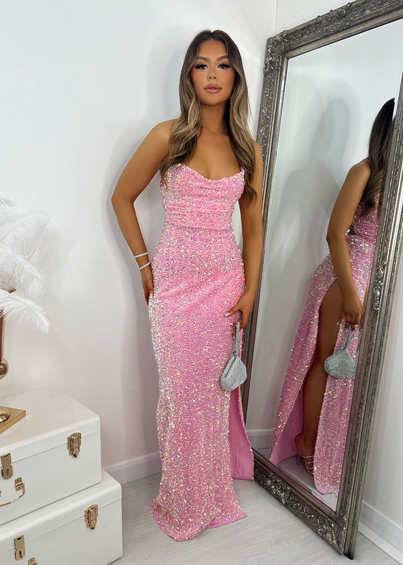 Sherri Sequin Split Gown - Pink