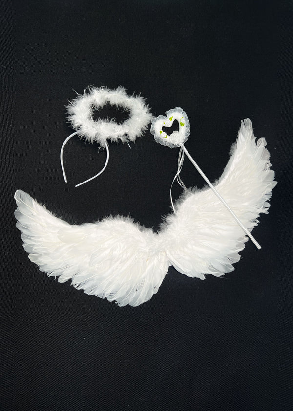 Wings, Halo and Wand 3 Piece Angel Set - White
