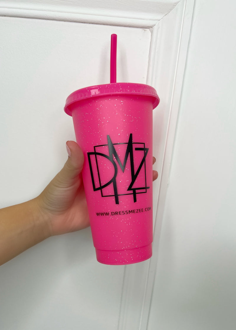 DMZ Cold Cup With Straw 710ml - Pink Glitter