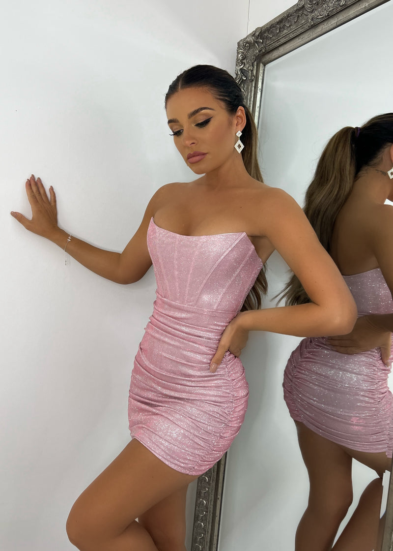 Serena Lurex Corset Mini Dress - Pink