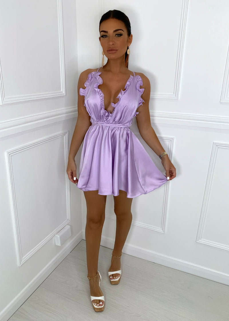 Tallulah Frilled Satin Dress - Lilac