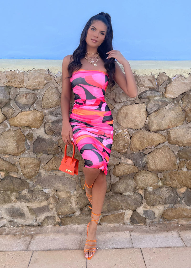 Dominica Print Midi Dress - Pink Multi