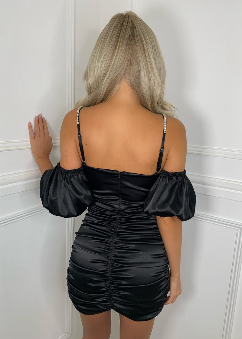 Monica Detachable Puff Sleeve Cut Out Mini Dress - Black