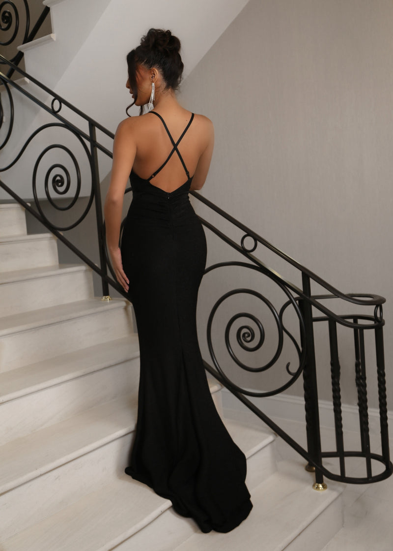 Happily Ever After Lurex Gown with Slit - Black