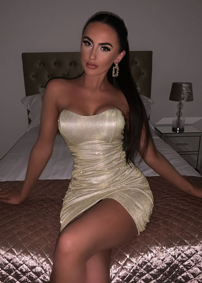 Paris Glitter Mini Dress - Gold