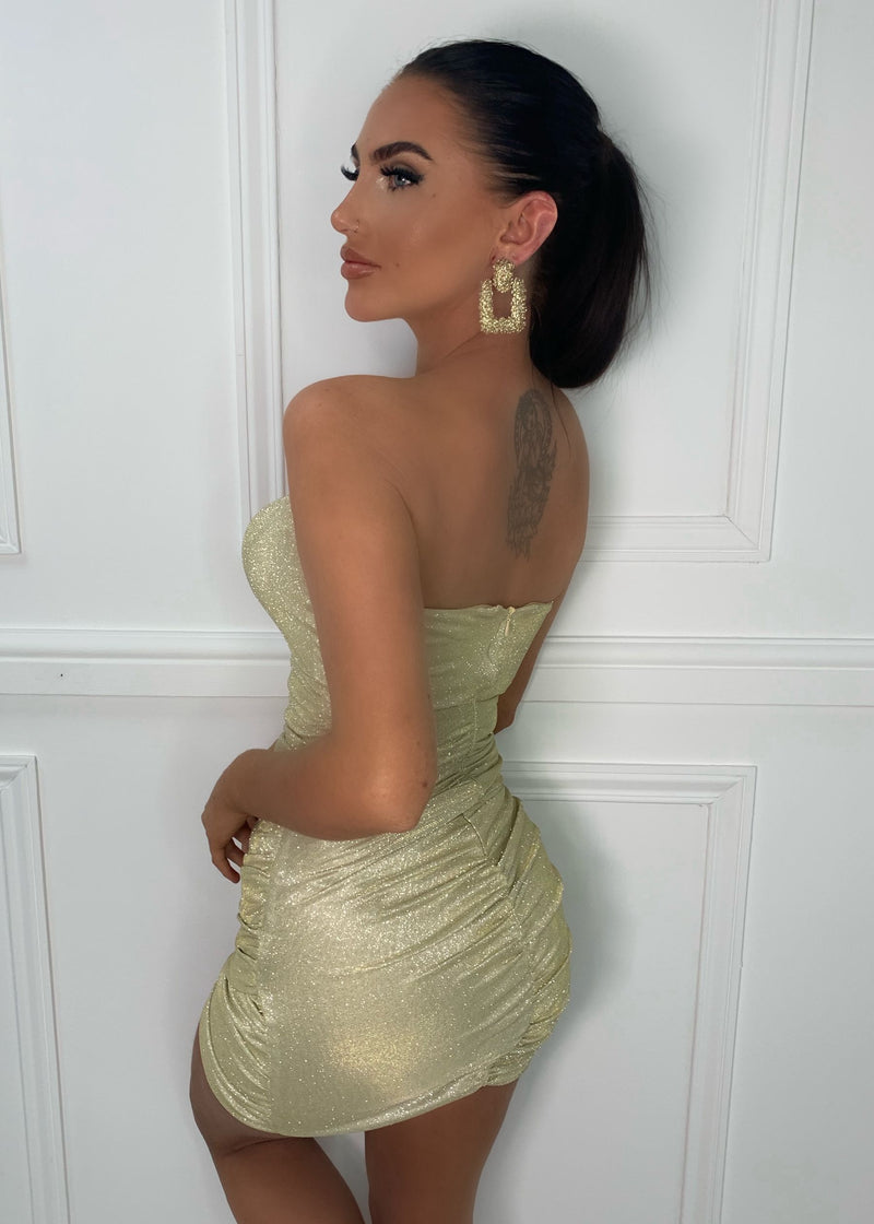 Paris Glitter Mini Dress - Gold