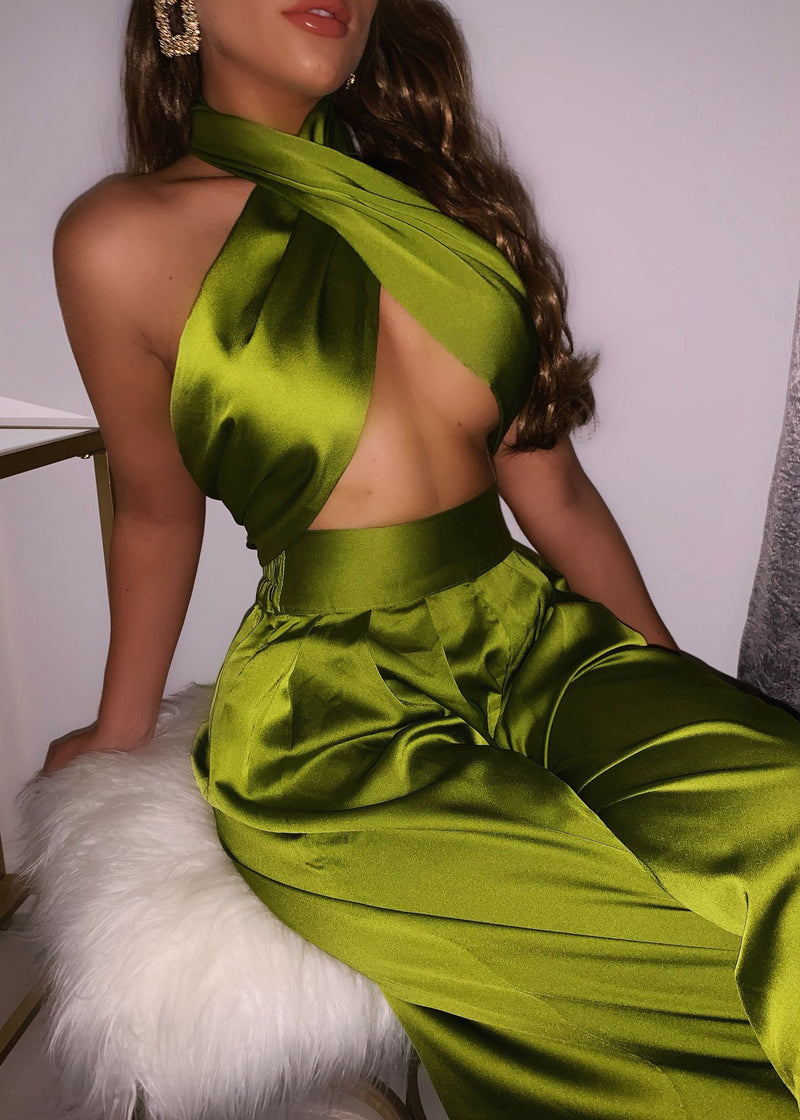 Turn Up The Heat Satin Two Piece - Green