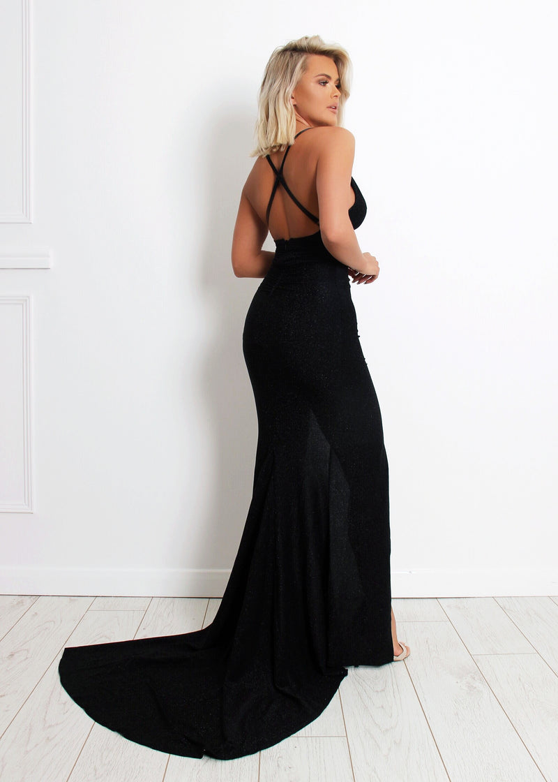 Happily Ever After Lurex Gown with Slit - Black