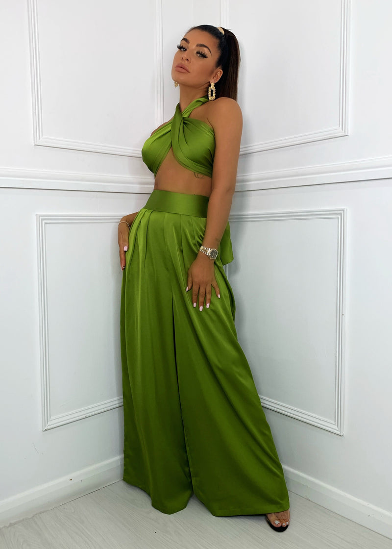 Turn Up The Heat Satin Two Piece - Green