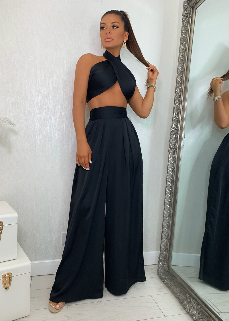 Turn Up The Heat Satin Two Piece - Black