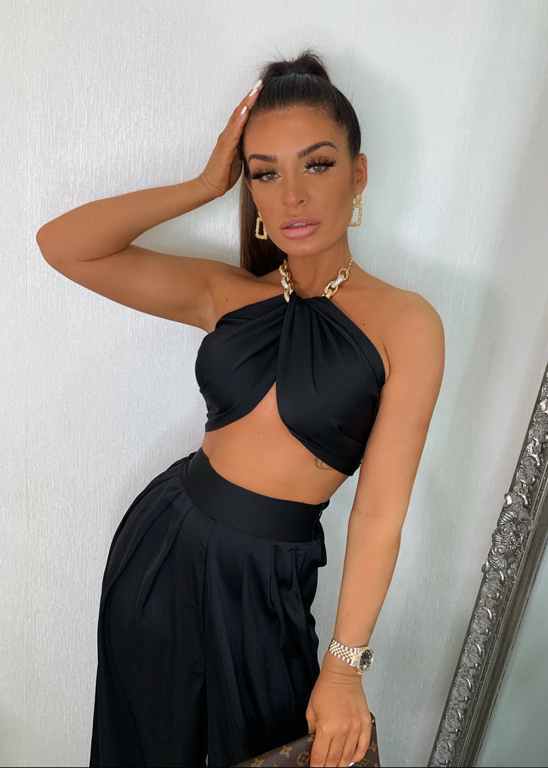 Turn Up The Heat Satin Two Piece - Black