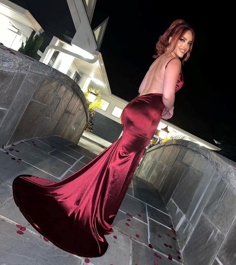 Touch of Glamour Satin Gown with Side Slit - Wine