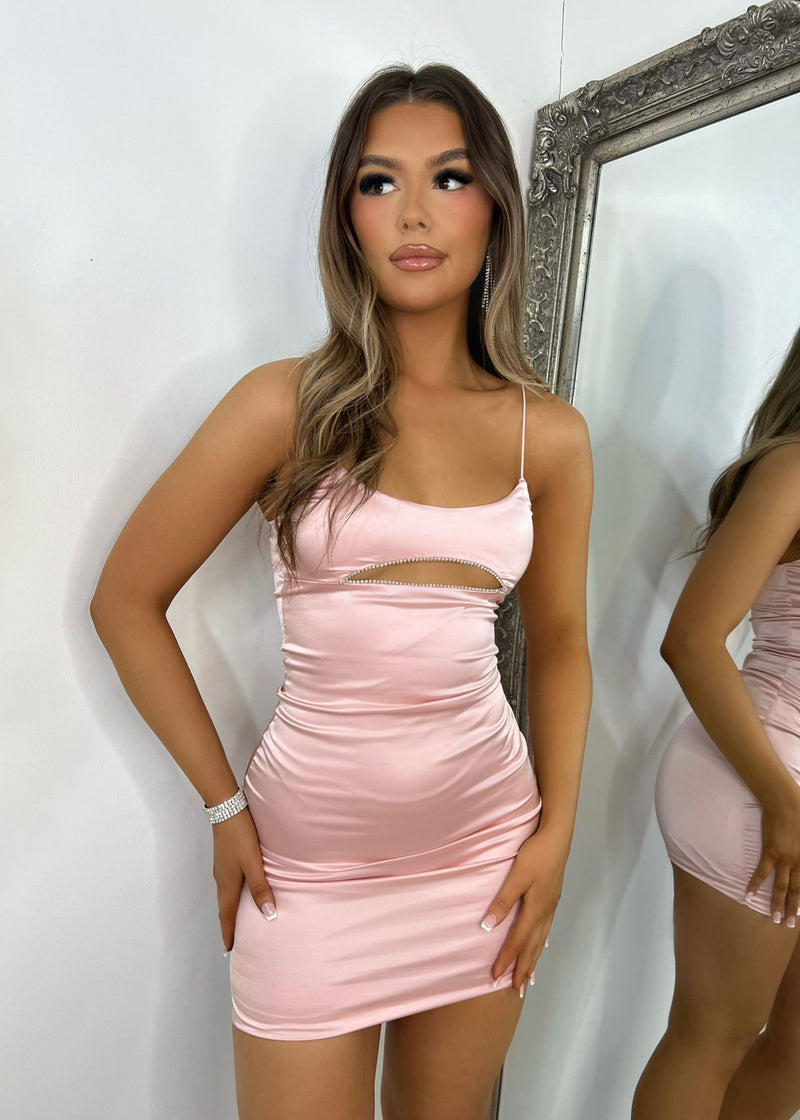 Kathy Diamante Satin Mini Dress - Pink