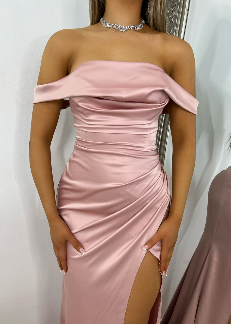 Paloma Satin Split Gown - Blush