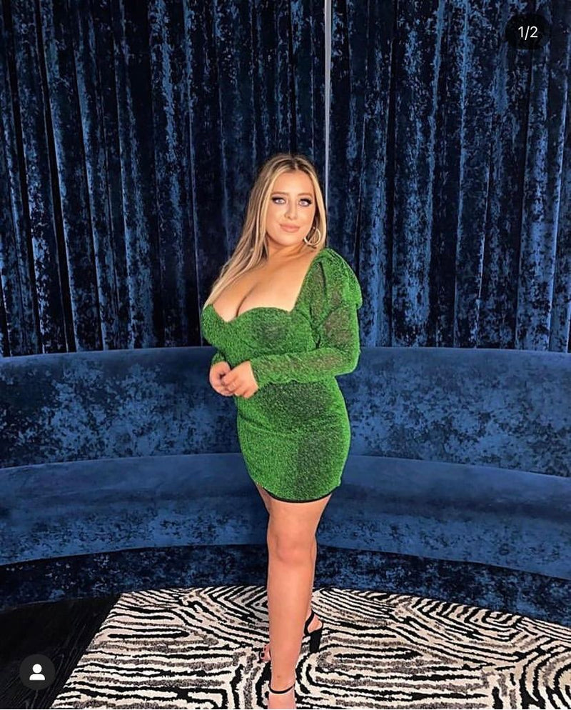 Just A Dream Lurex Puff Sleeve Mini Dress - Emerald Green