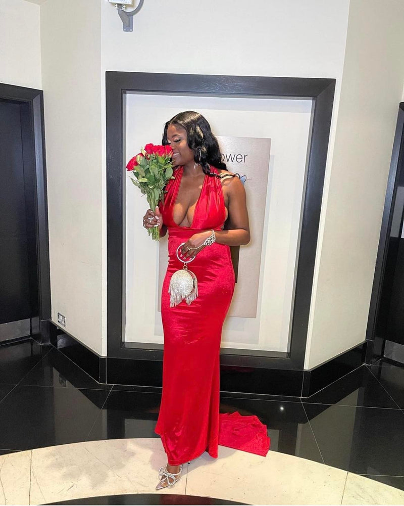 Red Carpet Ready Satin Gown - Red